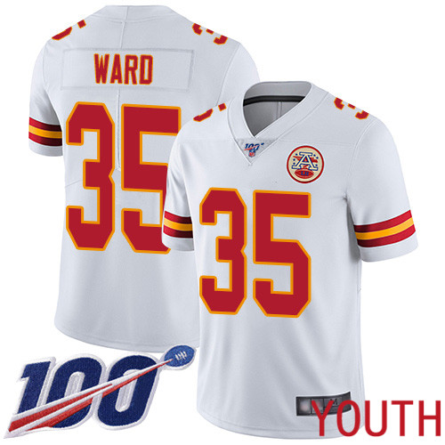 Youth Kansas City Chiefs #35 Ward Charvarius White Vapor Untouchable Limited Player 100th Season Football Nike NFL Jersey